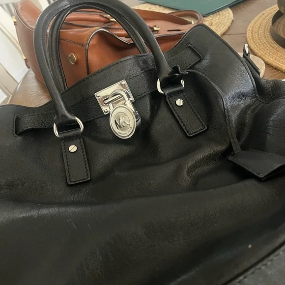 Michael Kors Black Leather Satchel with Silver-Tone Padlock - Picture 2 of 5